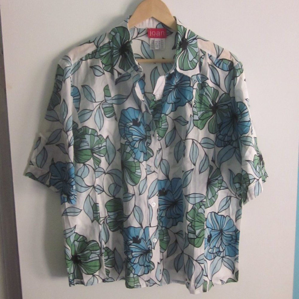 Joan Sports XL Lightweight Floral Cotton Summer Blouse Button Up Top Size 16